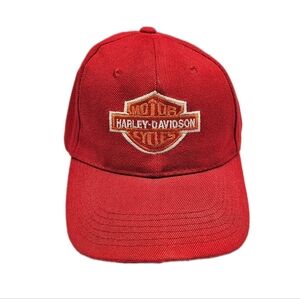 Red Harley Davison Hat Cap Adjustable Strap Embroidered Logo Orange White